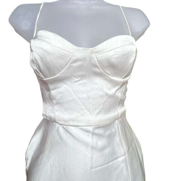 Zara White Satin Sweetheart Neckline Midi Dress Lace Up Back Adjustable Sz Small - Picture 3 of 9